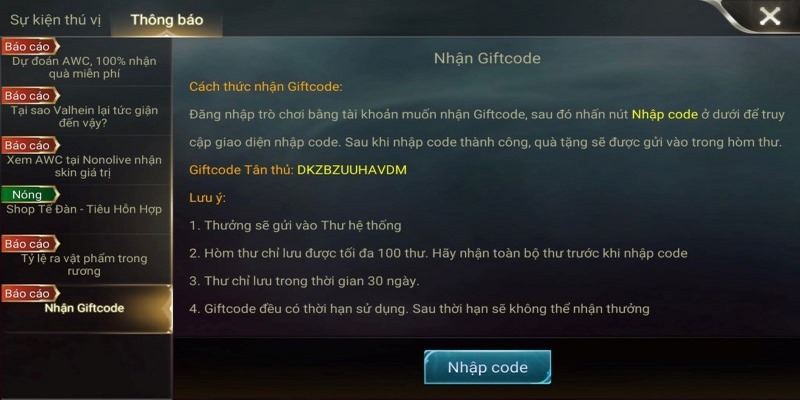 Vòng quay may mắn là một trong những cách đơn giản để gamer nhận giftcode